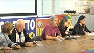 Reunión de los sindicatos que representan a los estibadores en Génova. Captura de pantalla de la retransmisión en directo.
