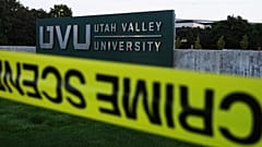 DOSSIER : L'Utah Valley University est entourée d'un ruban de scène de crime après que le PDG et cofondateur de Turning Point USA, Charlie Kirk, a été tué par balle à Orem, le 13 septembre 2025.