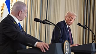 US President Donald Trump speaks during a news conference with Israeli Prime Minister Benjamin Netanyahu in the State Dining Room of the White House, 29 September, 2025