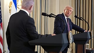 ABD Başkanı Donald Trump, İsrail Başbakanı Binyamin Netanyahu ile düzenlenen ortak basın toplantısında konuşurken, 29 Eylül 2025