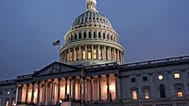 The Capitol is seen at dusk as Democrats and Republicans fail to reach an agreement on funding the government, in Washington, United States, Tuesday, Sept. 30, 2025.  