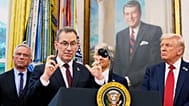 Albert Bourla, chairman and chief executive officer of the pharmaceutical company Pfizer. speaks in the Oval Office of the White House. 30 Sept. 2025.
