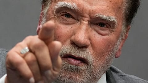 Arnold Schwarzenegger attends a press conference at the Vatican.