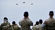 Danish air force fighter jets participate in a military exercise with troops from several European NATO members in the Arctic Ocean in Nuuk, Greenland, 15 Sept, 2025. 