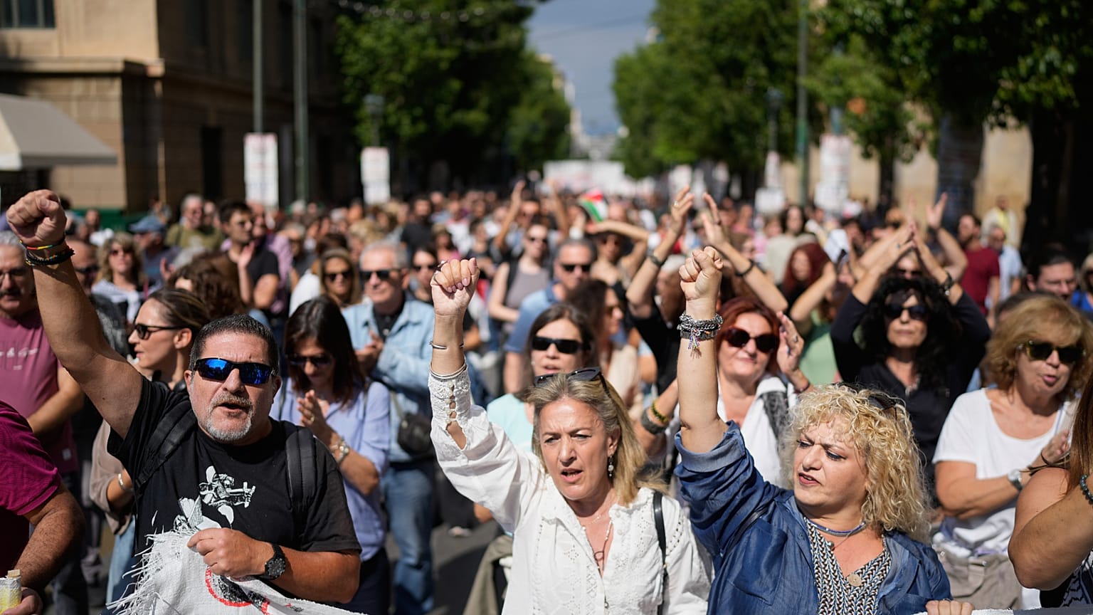 Protesters take part in a nationwide 24-hour strike in Athens