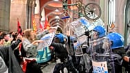 Police faceoff against people protesting in solidarity with the Global Sumud Flotilla 