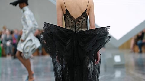 A model presents a creation from Dior's spring/summer 2026 collection during a show in Paris on Wednesday, 1 October 2025.
