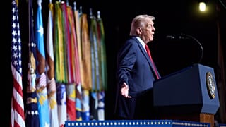 US President Donald Trump speaks to top US military commanders at Marine Corps Base Quantico, 30 September, 2025