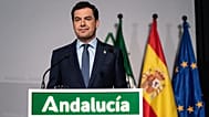 Juanma Moreno, en una foto de archivo, mientras realizaba una declaración institucional