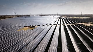 Solar installations on 340 hectares surround the village of Hjolderup west of Aabenraa, southern Denmark on Tuesday Feb. 21, 2023.
