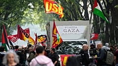 Manifestantes pró-palestinianos reúnem-se para uma greve geral nacional