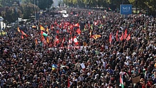 Demonstrators gather for a pro-Palestinians protest in Bologna, 3 October, 2025