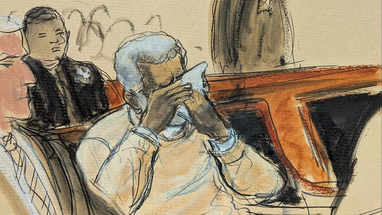 Sean Diddy Combs breaks down and cries during the playing of a video about his life during his sentencing hearing in Manhattan federal court, 3 October, 2025
