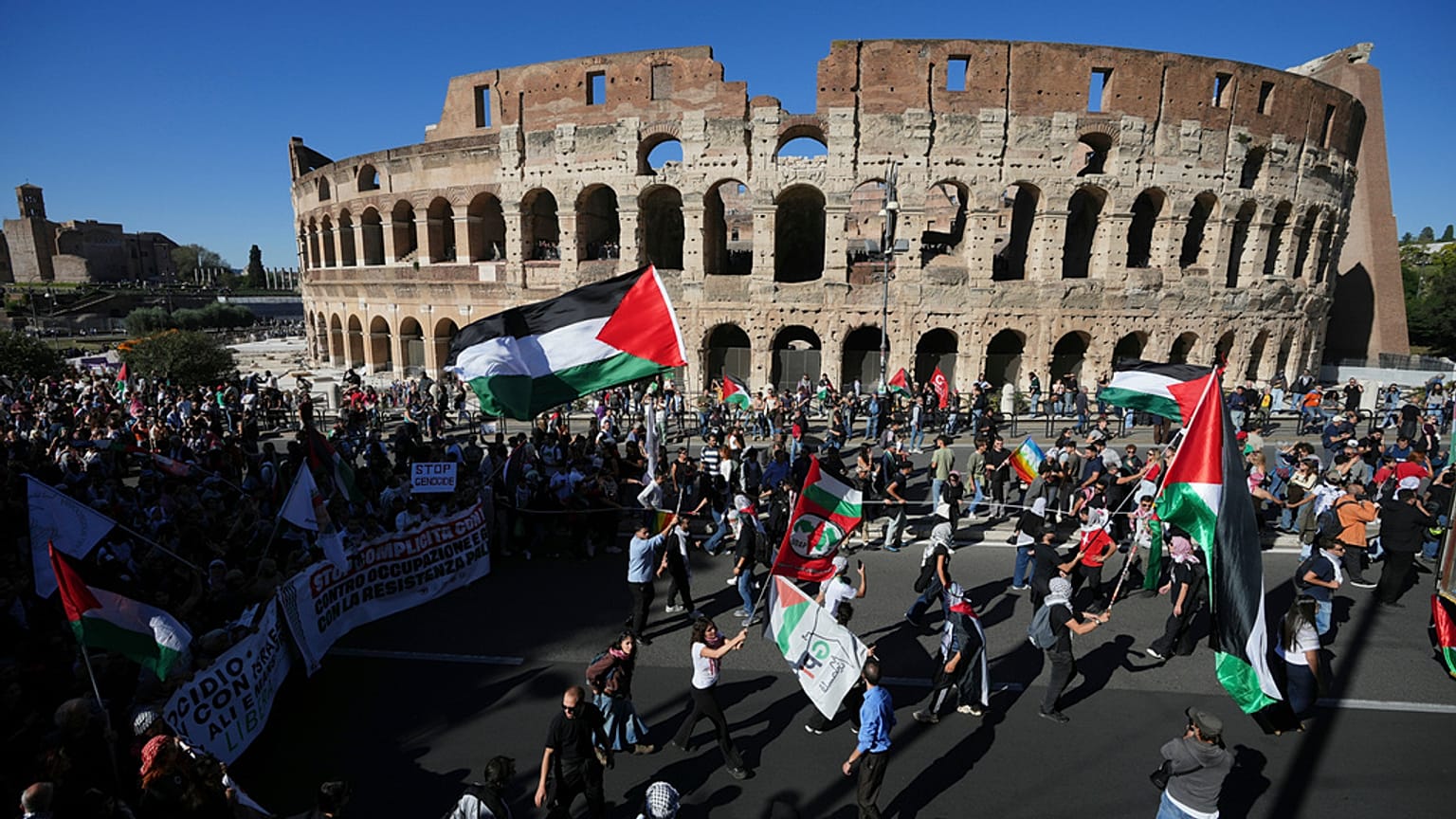 Manifestação pró-palestiniana em Roma, 04/10/2025