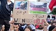 يشارك الناس في احتجاج يقوده الشباب ضد الإفراط في الإنفاق على البنية التحتية لكأس العالم 2030 والدعوة إلى إصلاحات الرعاية الصحية والتعليم، في الدار البيضاء 2025