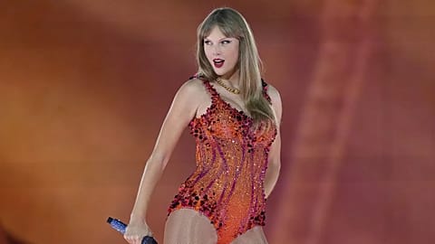 Taylor Swift performs at the Paris Le Defense Arena during her Eras Tour concert in Paris, on May 9, 2024. 
