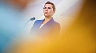 Denmark's Prime Minister Mette Frederiksen stands during a final press conference in Copenhagen on Oct. 1, 2025. 