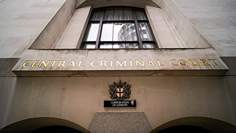 FILE - General view of the outside of the Central Criminal Court, commonly known as the Old Bailey, in London on October 22, 2021.