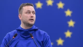 Prime Minister of Greenland Jens-Frederik Nielsen at the European Parliament in Strasbourg, 8 October 2025