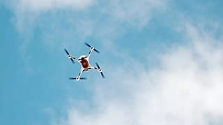 A drone with a case for medical stuff flies during a presentation for media in Berlin, 23 November, 2020