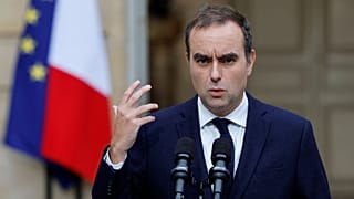 French outgoing Prime Minister Sebastien Lecornu makes a statement at the Hotel Matignon, the Prime Minister's residence, Wednesday, Oct. 8, 2025. 