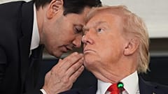 Bu karede ABD Dışişleri Bakanı Marco Rubio ile ABD Başkanı Donald Trump konuşurken görülüyor, 8 Ekim 2025