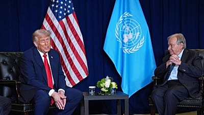 Президент США Дональд Трамп встречается с Генеральным секретарем ООН Антониу Гутерришем во время Генеральной Ассамблеи ООН, вторник, 23 сентября 2025 года, в Нью-Йорке.