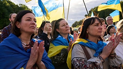 Ukrainier demonstrieren am ukrainischen Unabhängigkeitstag in Berlin