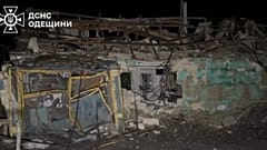 Um edifício destruído em Odesa, na Ucrânia, na sequência de um ataque russo durante a noite, 11 de outubro de 2025.