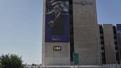 Imagem do Presidente dos EUA, Donald Trump, em Jerusalém