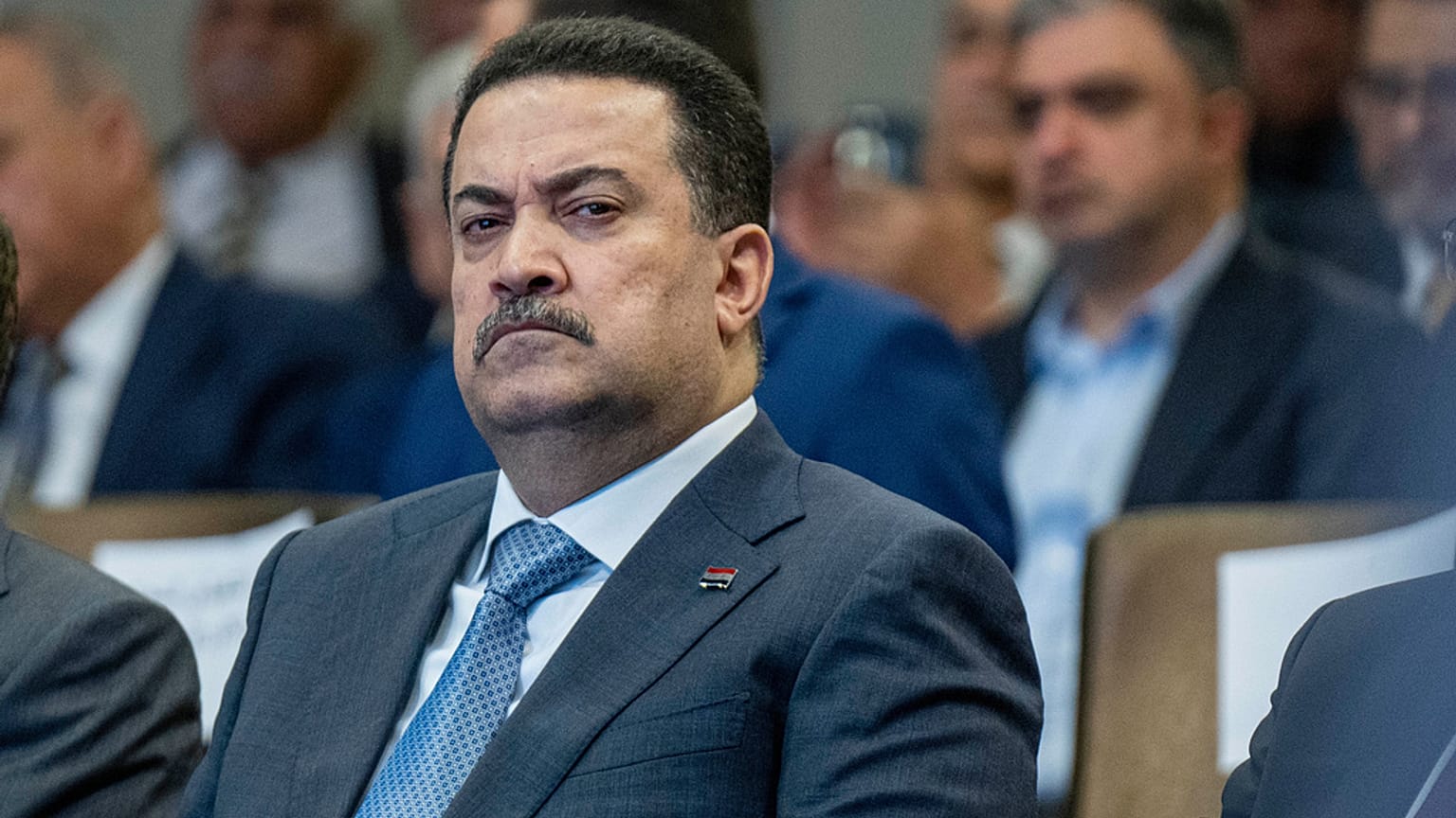  رئيس الوزراء العراقي محمد شياع السوداني يحضر مؤتمر إصلاح القطاع المصرفي العراقي في فندق بابل، بغداد، العراق، الاثنين 7 أبريل/نيسان 2025.