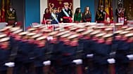 Felipe VI de España, en el centro, la princesa Leonor, a la izquierda, Letizia, segunda por la derecha, y la princesa Sofía, a la derecha en el 12 de octubre de 2025.