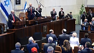 US President Donald Trump speaks to the Knesset, Israel's parliament, 13 October 2025