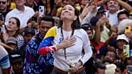María Corina Machado, venezuelai ellenzéki vezető egy Nicolás Maduro elleni megmozduláson Caracasban, 2025 januárjában