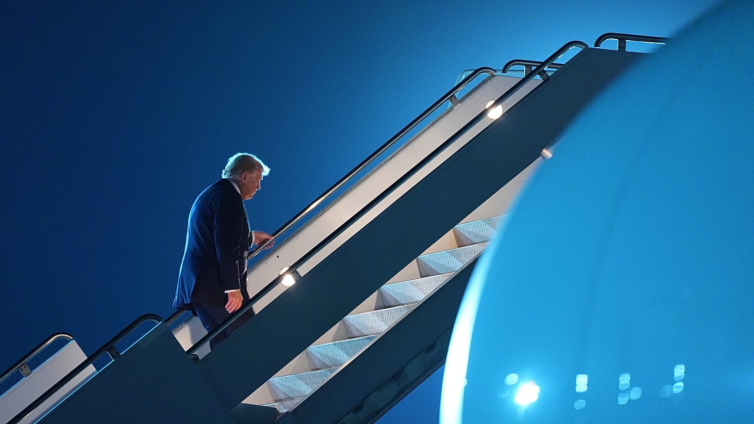 President Donald Trump boards Air Force One at Sharm El Sheikh International Airport, Monday 13 October 2025, in Sharm El Sheikh, Egypt, to return to Washington. 