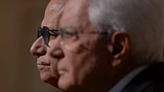 Pope Leo XIV is welcomed by Italian President Sergio Mattarella as he arrives at the Quirinal Presidential Palace in Rome, 14 October, 2025