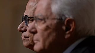 Pope Leo XIV is welcomed by Italian President Sergio Mattarella as he arrives at the Quirinal Presidential Palace in Rome, 14 October, 2025