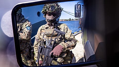Soldiers of the German Bundeswehr during the Media Day as part of the 'Quadriga 2025' military manoeuvre in Rostock, 4 September 2025