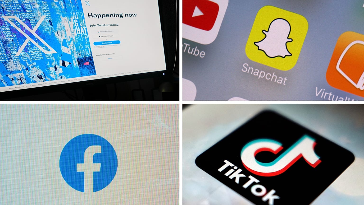 A Twitter, a Snapchat, a Facebook és TikTok logója