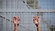 A migrant from Afghanistan holds on to a fence after crossing to Hungary from Serbia in Roszke, 30 September, 2016