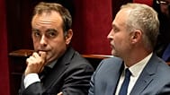 French Prime Minister Sebastien Lecornu, left, during the questions and answers to the government session, Oct. 15, 2025 at the National Assembly in Paris