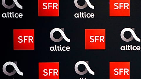 File - The logos of SFR and Alice is pictured at their headquarters in Paris, Tuesday, 20 March 2018. 