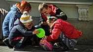 A family at a railway station in Przemysl, 22 March, 2022