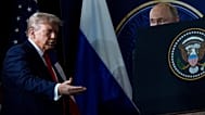 Präsident Donald Trump und Russlands Präsident Wladimir Putin am Freitag, 15. August 2025, bei einer Pressekonferenz, Joint Base Elmendorf-Richardson in Anchourage, Alaska