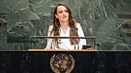 Oana-Silvia Toiu román külügyminiszter az ENSZ-közgyűlés 80. ülésszakán szólal fel a világszervezet New York-i székházában 2025. szeptember 27-��n