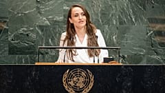 Oana-Silvia Toiu román külügyminiszter az ENSZ-közgyűlés 80. ülésszakán szólal fel a világszervezet New York-i székházában 2025. szeptember 27-��n