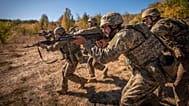Ukrainian soldiers of the 66th Brigade attend a training combat exercise in Donetsk region, Ukraine, 25 Sept, 2025.