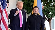 President Donald Trump, left, gestures as he greets Ukraine's President Volodymyr Zelenskyy at the White House, Friday, Oct. 17, 2025, in Washington.