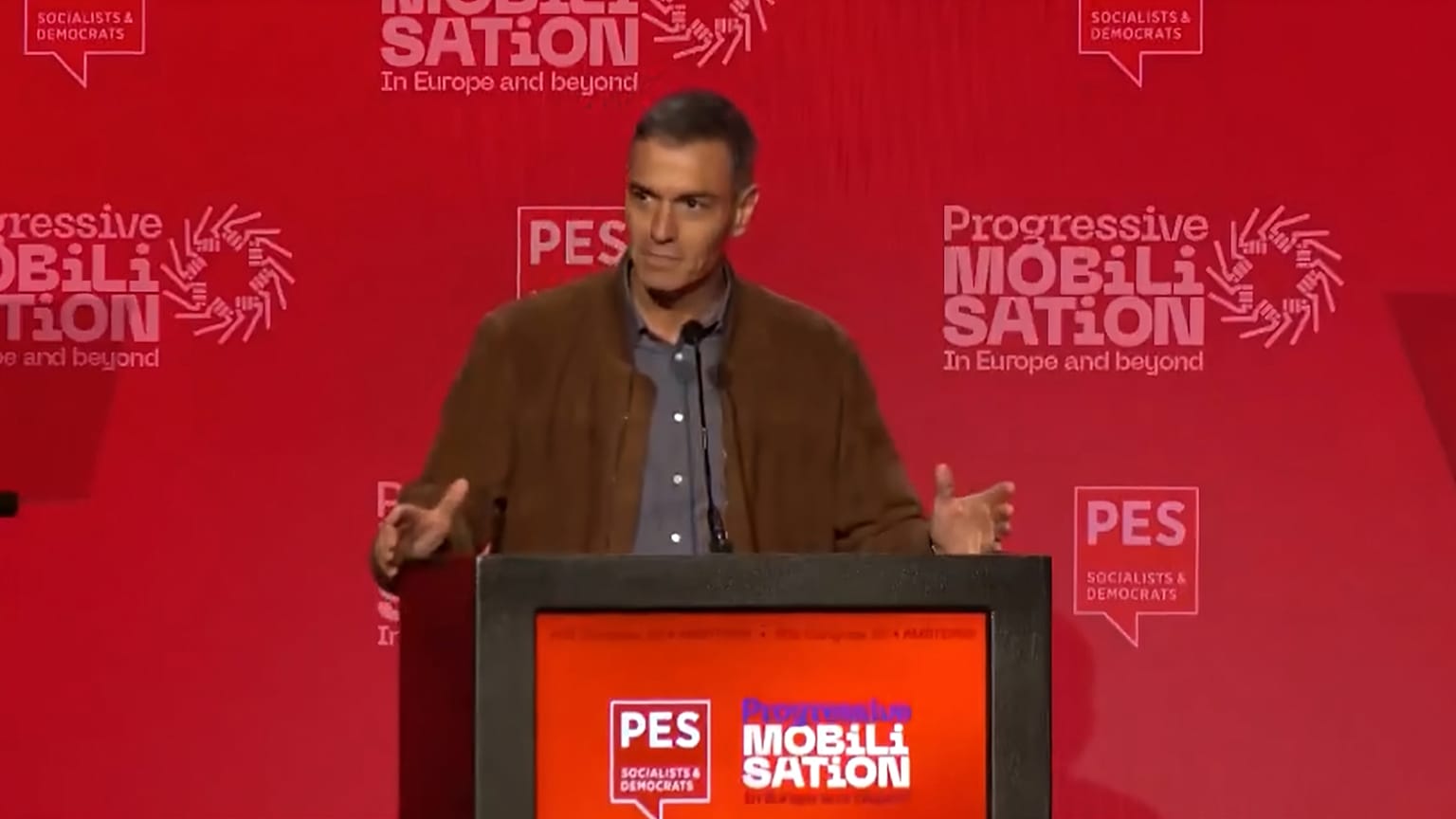 Pedro Sánchez en su discurso en el congreso del Partido Socialista Europeo, Ámsterdam, 18/10/2025