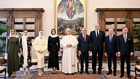 The First Vice-President of Azerbaijan Mehriban Aliyeva with members of the Heydar Aliyev Foundation met with Pope Leon